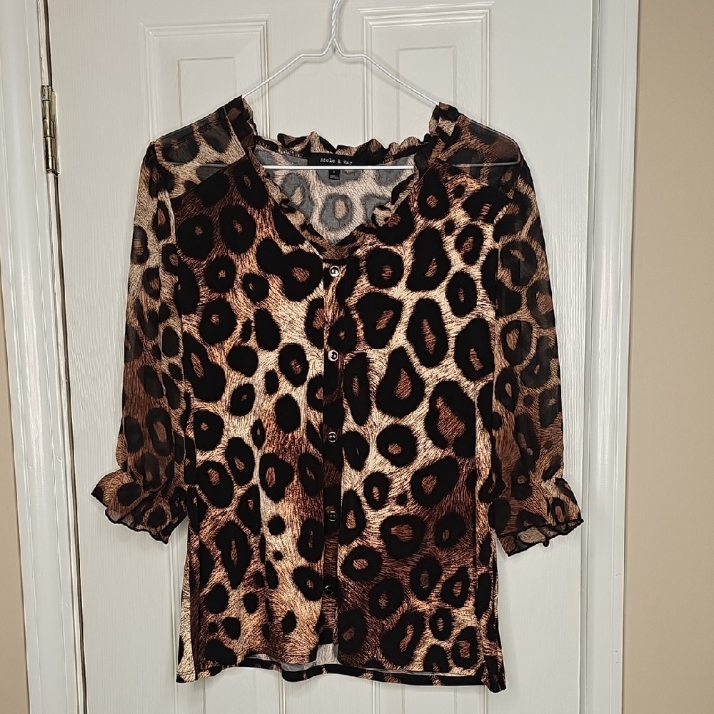 Adele & May Chic Leopard Print Blouse - Black and Brown